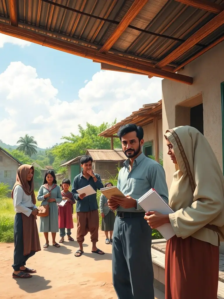 A photo of missionary agents working in an overseas territory, providing education and spiritual guidance to the local population, highlighting MPEF's global impact.