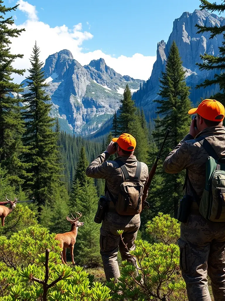A photograph depicting a group of hunters participating in a controlled hunt, showcasing responsible hunting practices and wildlife management.